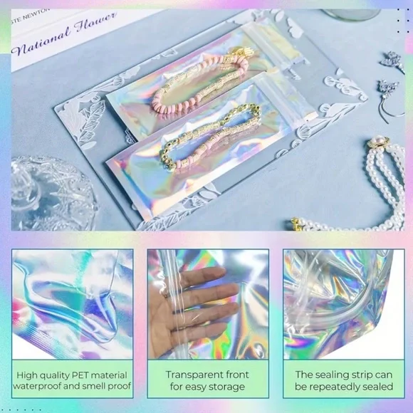 Holographic Iridescent Zip Seal Bags - pack of 20 - Picture 4 of 5